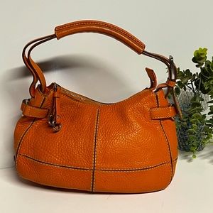 COLE HAAN Orange pebbled leather small handbag.
